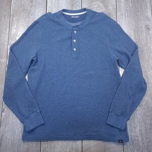 Faherty Waffle Henley Mens Large Blue Long Sleeve Textured Knit Long Sleeve Top